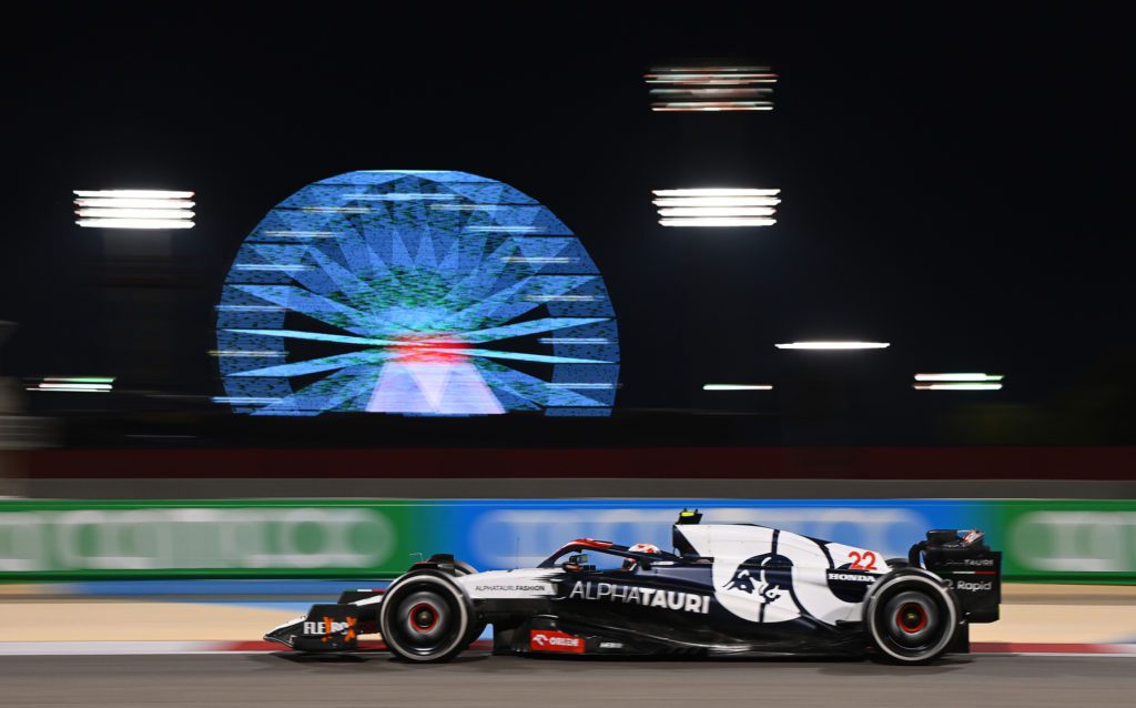 BAHRAIN, BAHRAIN. 05 MARCH 2023 - Yuki Tsunoda of Japan driving the (22) Scuderia AlphaTauri AT04 on track during the F1 Grand Prix of Bahrain. (Photo by Clive Mason/Getty Images)